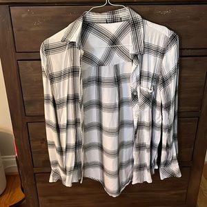 Black and white plaid, button-down shirt, size small